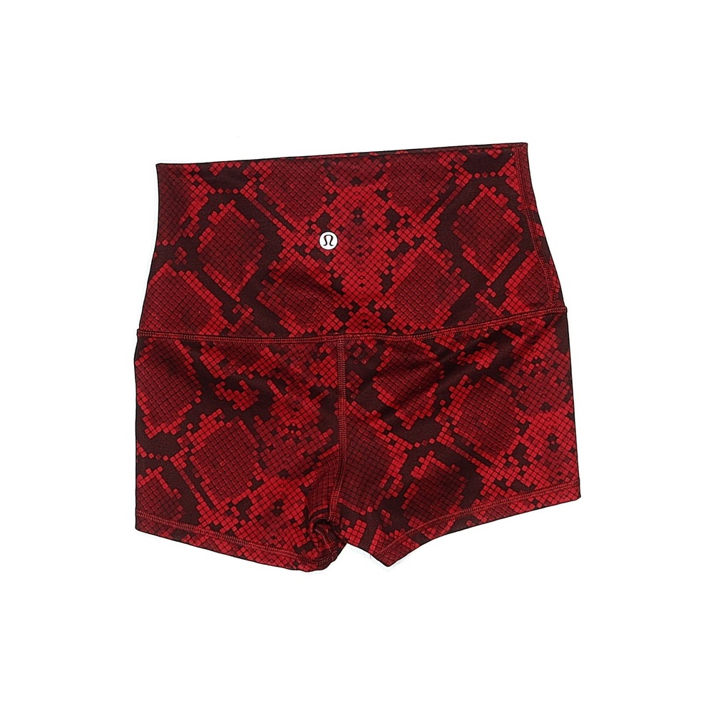 Lululemon Red Snakeskin High Rise Yoga Shorts Size 4 Burgundy Animal Print - Picture 4 of 16